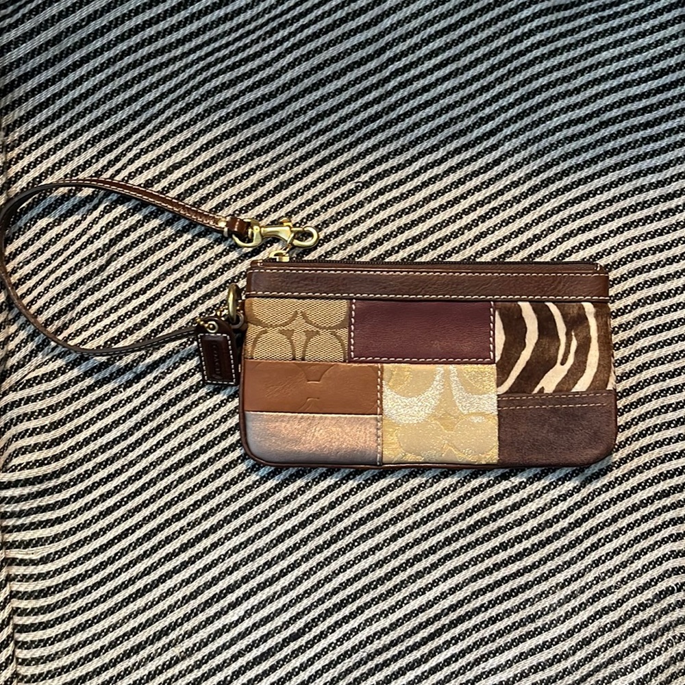 Coach Patchwork Wristlet in Brown and Tan